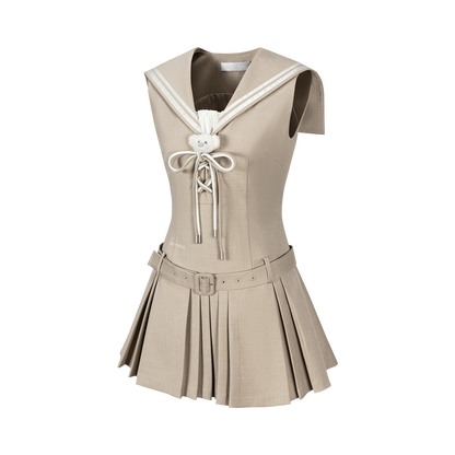 13DE MARZO Sailor Collar Dress Two-Piece Set Khaki