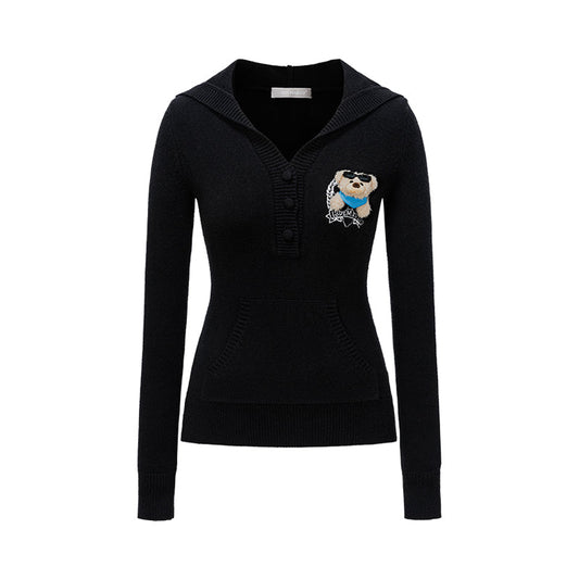 13DE MARZO Bear Knit Fit Hoodie Black