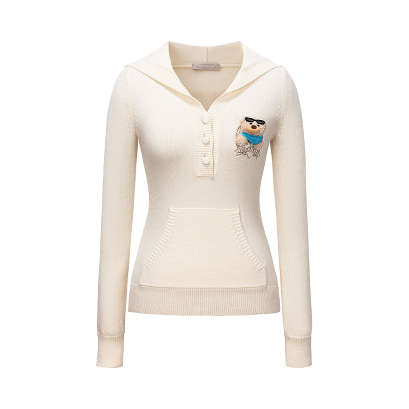 13DE MARZO Bear Knit Fit Hoodie Beige