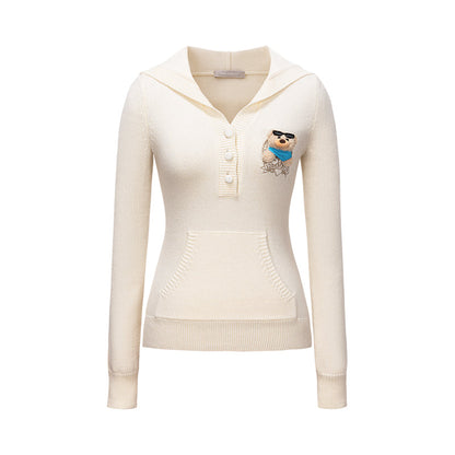 13DE MARZO Bear Knit Fit Hoodie Beige