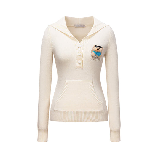 13DE MARZO Bear Knit Fit Hoodie Beige