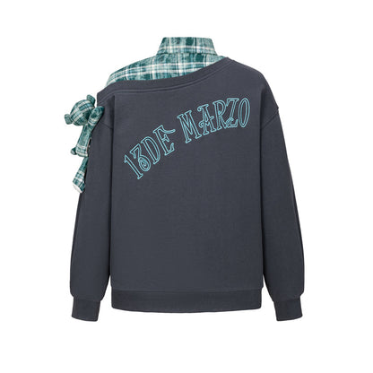 13DE MARZO Splicing Shirt Asymmetrical Shoulder Sweater Green