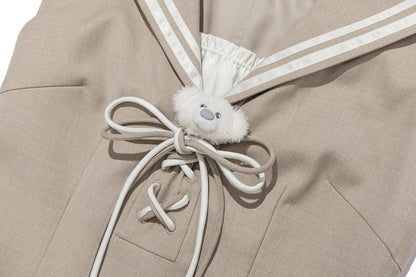 13DE MARZO Sailor Collar Dress Two-Piece Set Khaki
