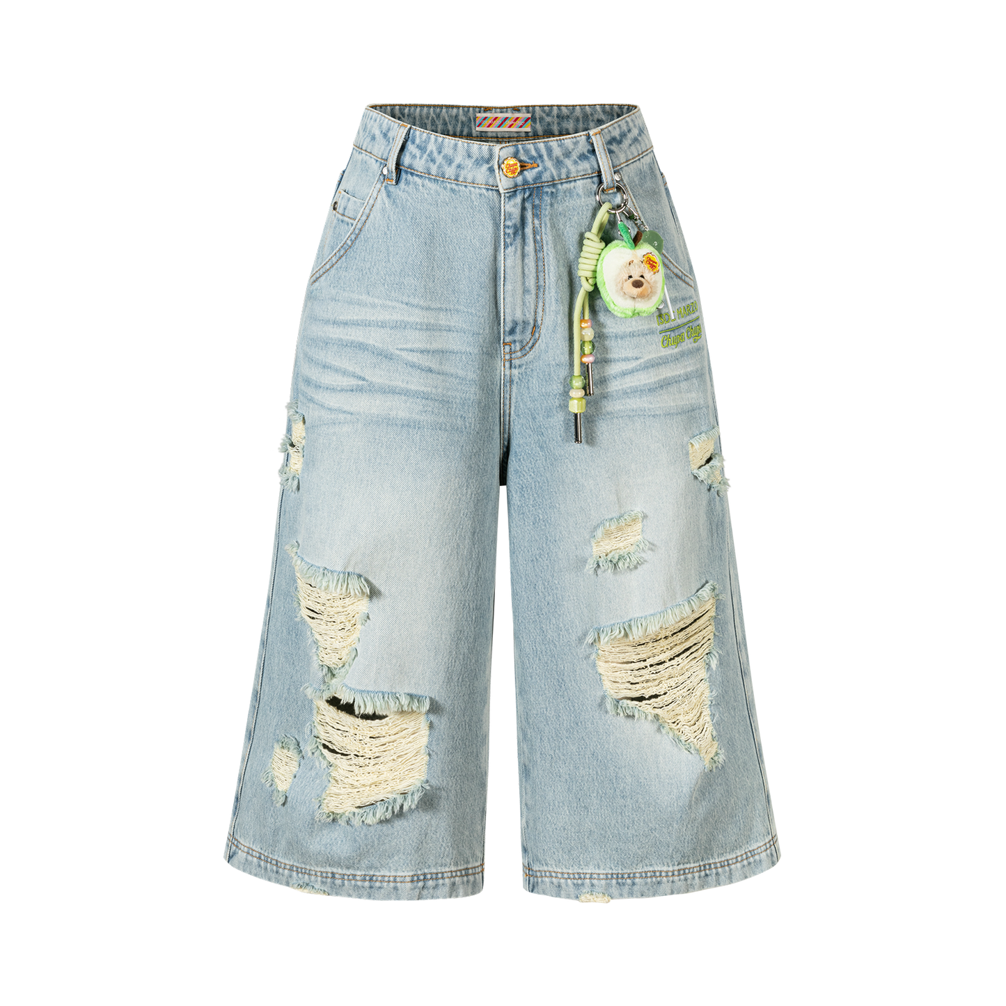 13DE MARZO Ripped Cropped Jeans Blue
