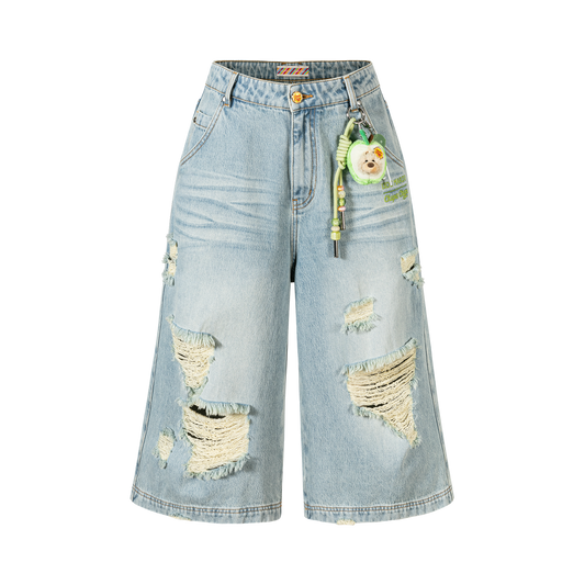 13DE MARZO Ripped Cropped Jeans Blue