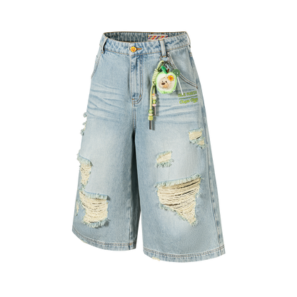 13DE MARZO Ripped Cropped Jeans Blue