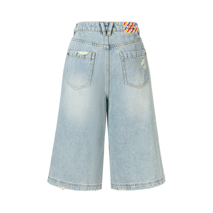 13DE MARZO Ripped Cropped Jeans Blue