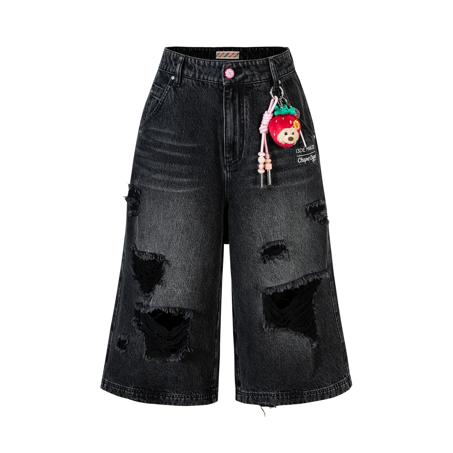 13DE MARZO Ripped Cropped Jeans Black
