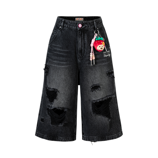 13DE MARZO Ripped Cropped Jeans Black