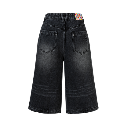 13DE MARZO Ripped Cropped Jeans Black
