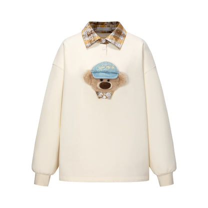 13DE MARZO Real Cap Bear Sweater Beige