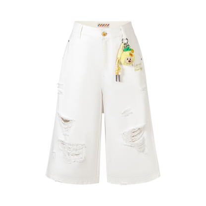 13DE MARZO Ripped Cropped Jeans White