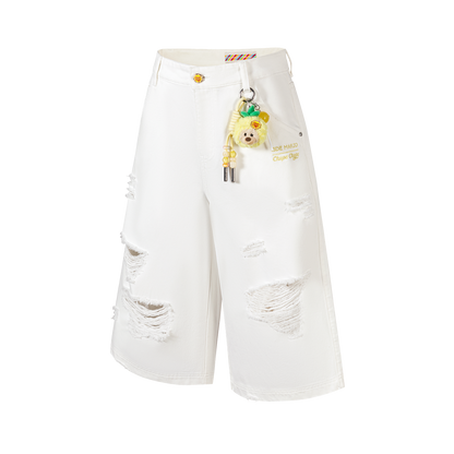 13DE MARZO Ripped Cropped Jeans White