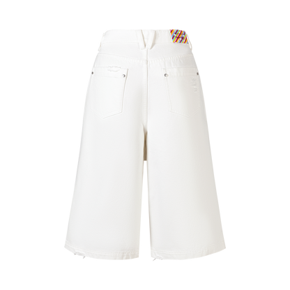 13DE MARZO Ripped Cropped Jeans White