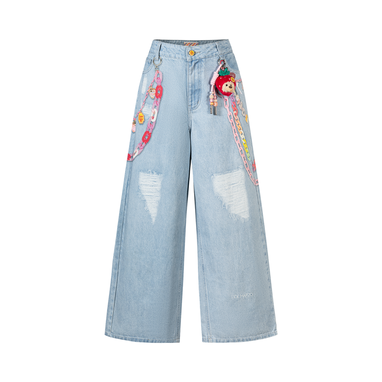 13DE MARZO x Chupa Chups Charm Chain Printed Jeans Blue