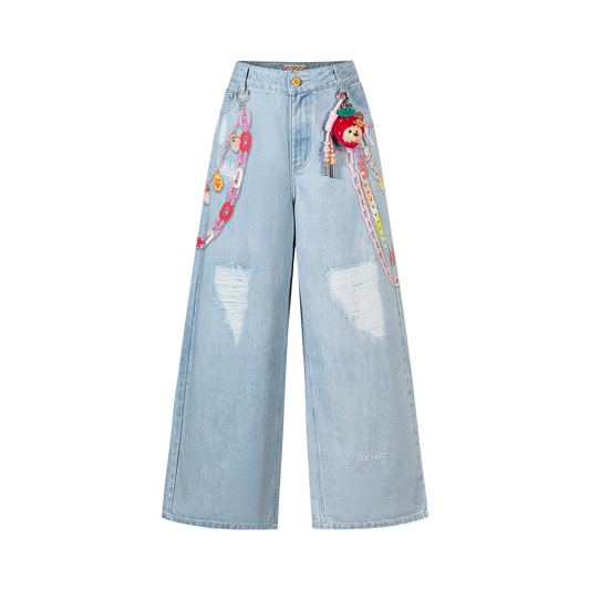 13DE MARZO x Chupa Chups Charm Chain Printed Jeans Blue