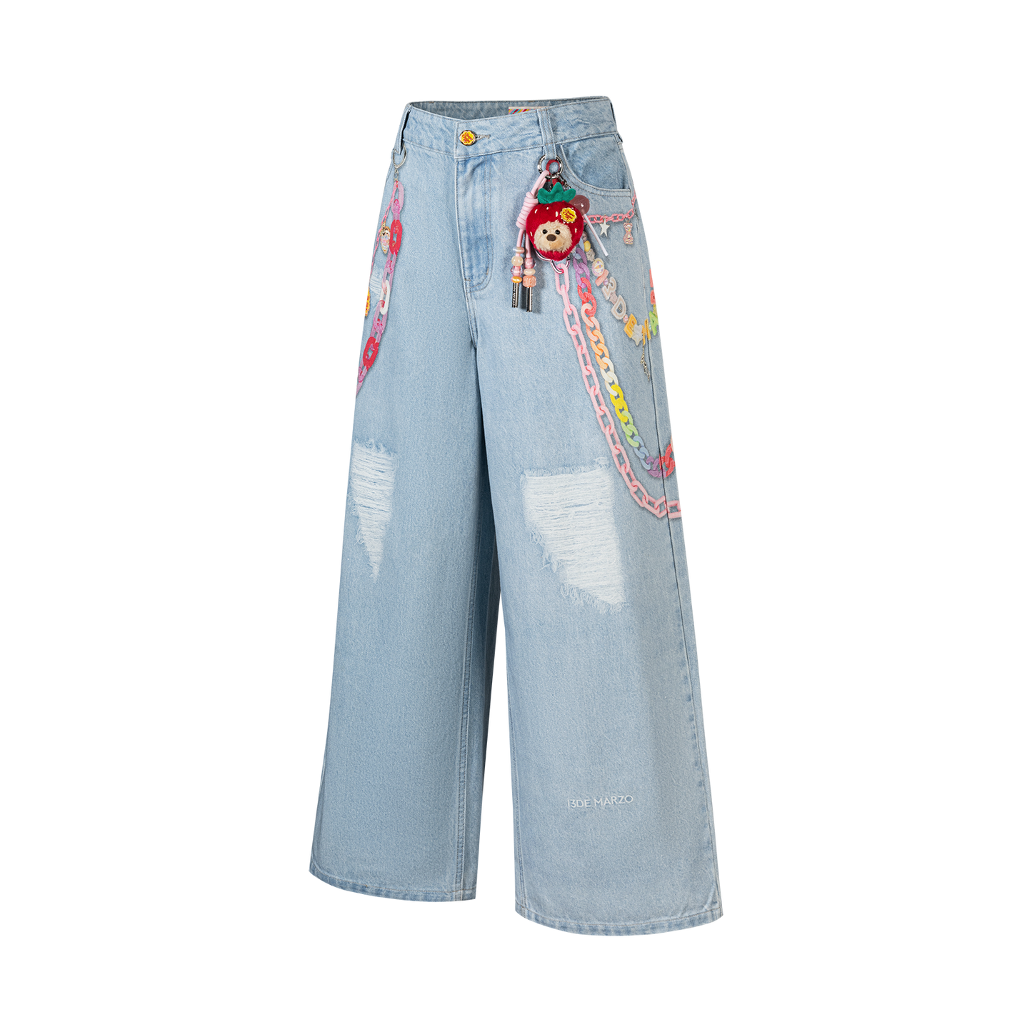 13DE MARZO x Chupa Chups Charm Chain Printed Jeans Blue