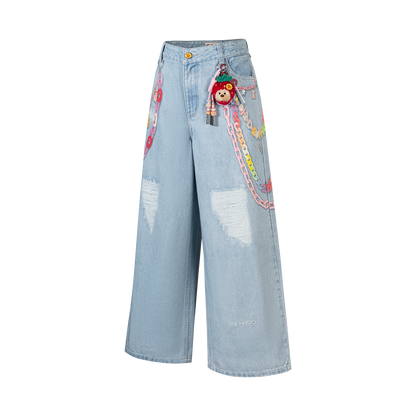 13DE MARZO x Chupa Chups Charm Chain Printed Jeans Blue