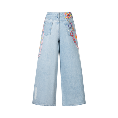 13DE MARZO x Chupa Chups Charm Chain Printed Jeans Blue