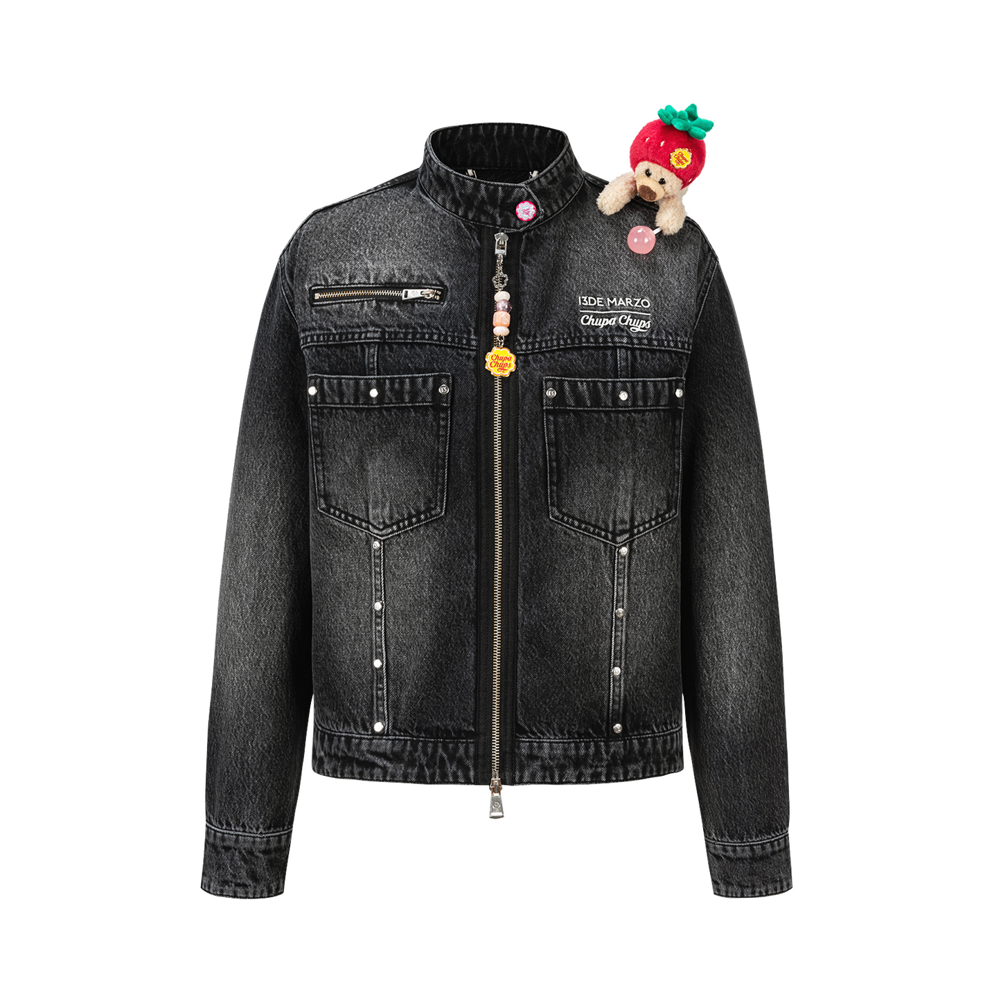 13DE MARZO x Chupa Chups Zip-Up Denim Jacket Black