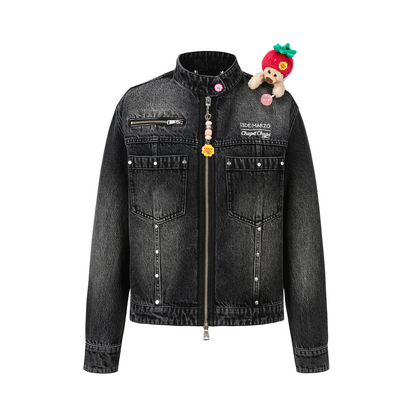 13DE MARZO x Chupa Chups Zip-Up Denim Jacket Black