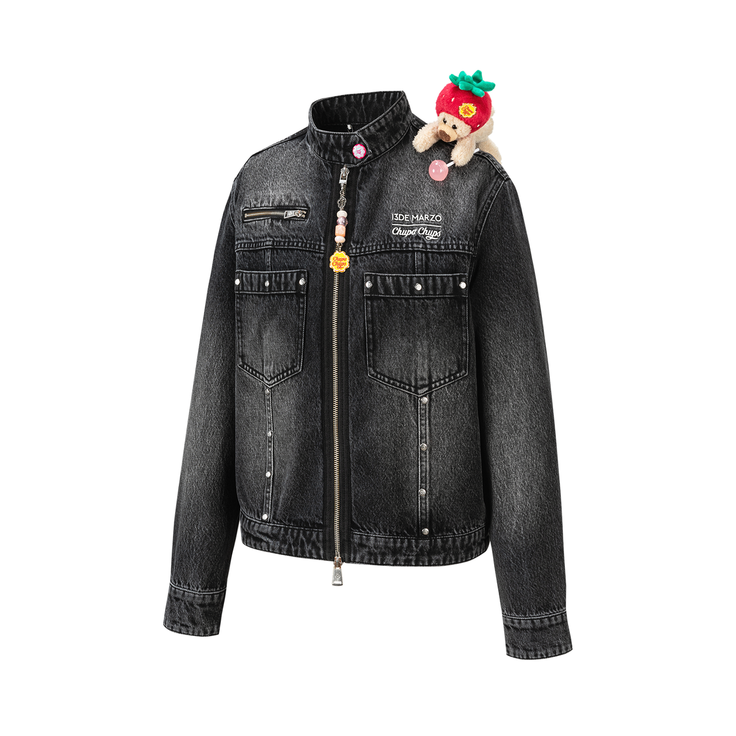 13DE MARZO x Chupa Chups Zip-Up Denim Jacket Black