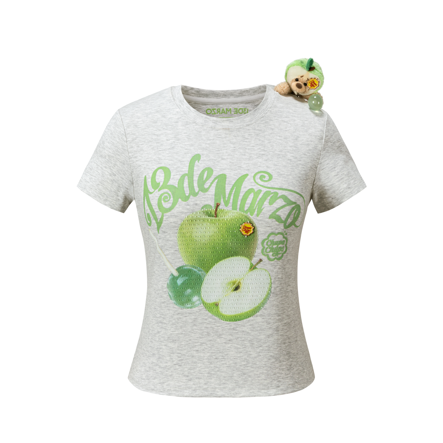 13DE MARZO Fruit Illustration Fitted T-shirt Grey