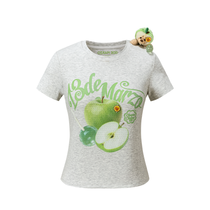 13DE MARZO Fruit Illustration Fitted T-shirt Grey