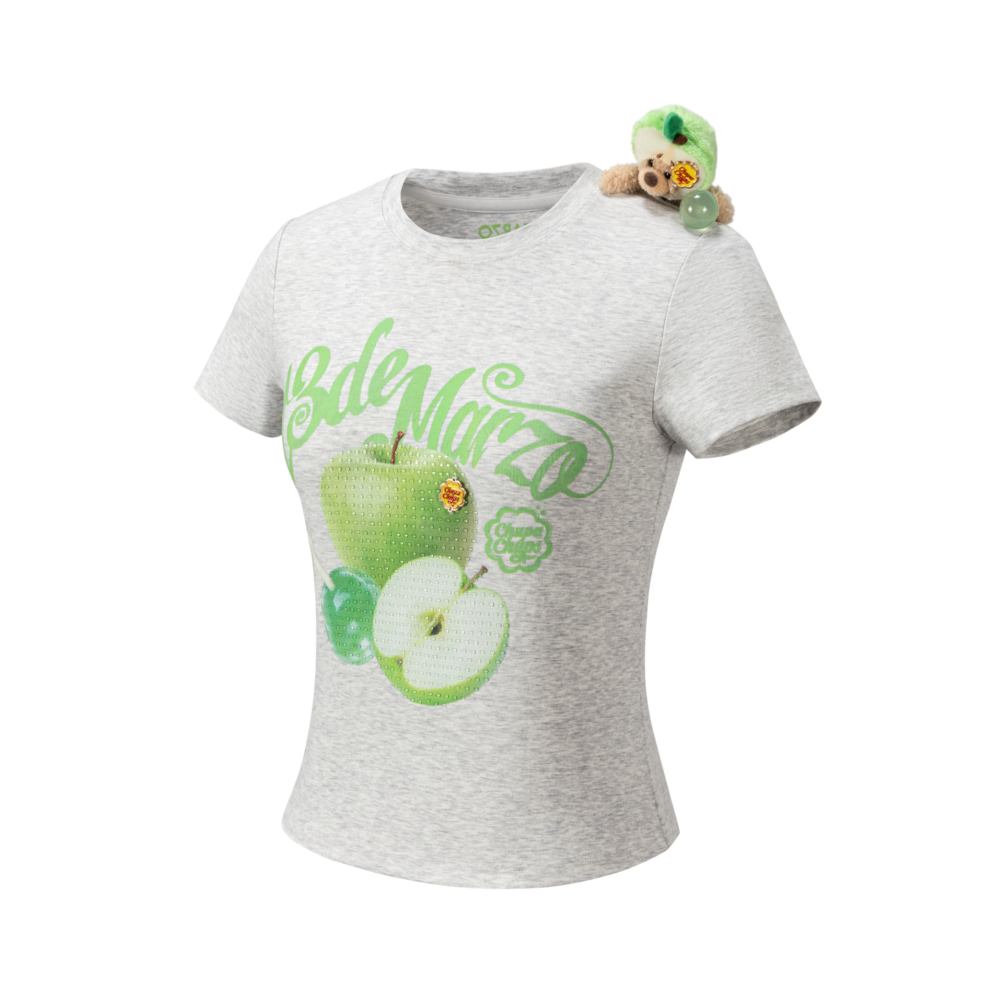 13DE MARZO Fruit Illustration Fitted T-shirt Grey