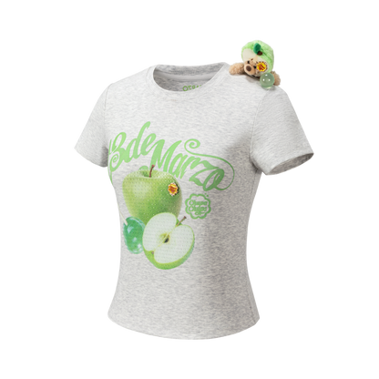 13DE MARZO Fruit Illustration Fitted T-shirt Grey