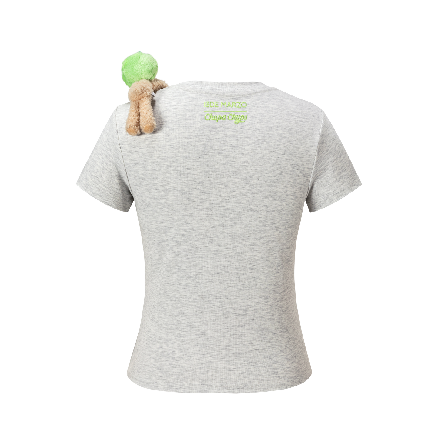 13DE MARZO Fruit Illustration Fitted T-shirt Grey