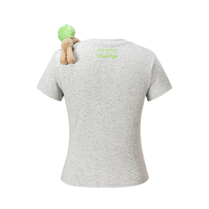 13DE MARZO Fruit Illustration Fitted T-shirt Grey