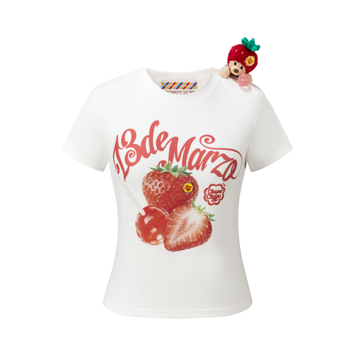 13DE MARZO Fruit Illustration Fitted T-shirt White