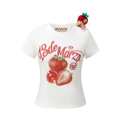13DE MARZO Fruit Illustration Fitted T-shirt White