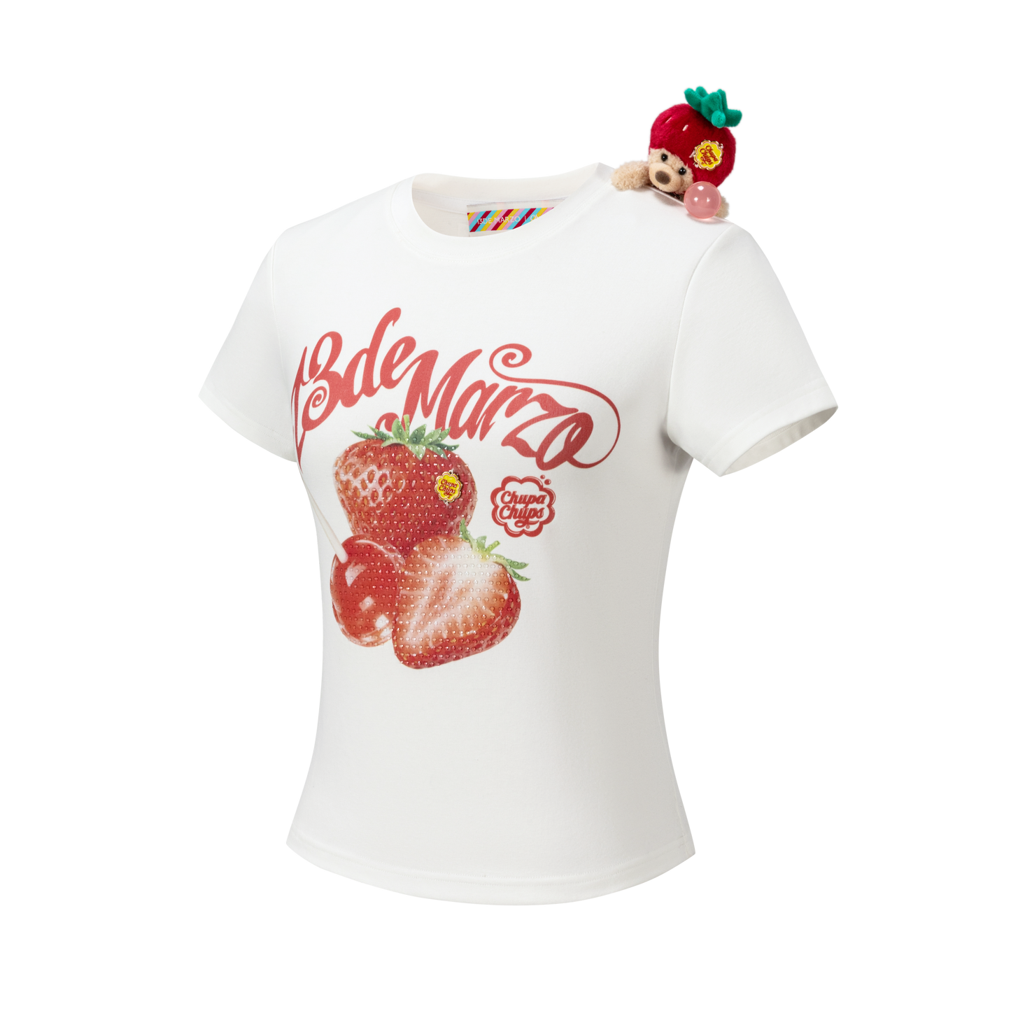 13DE MARZO Fruit Illustration Fitted T-shirt White
