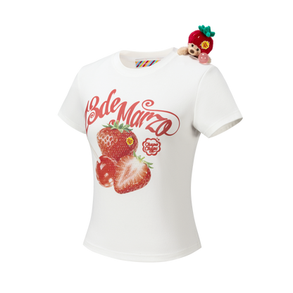 13DE MARZO Fruit Illustration Fitted T-shirt White