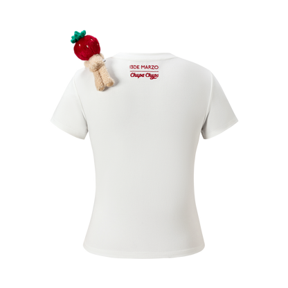 13DE MARZO Fruit Illustration Fitted T-shirt White