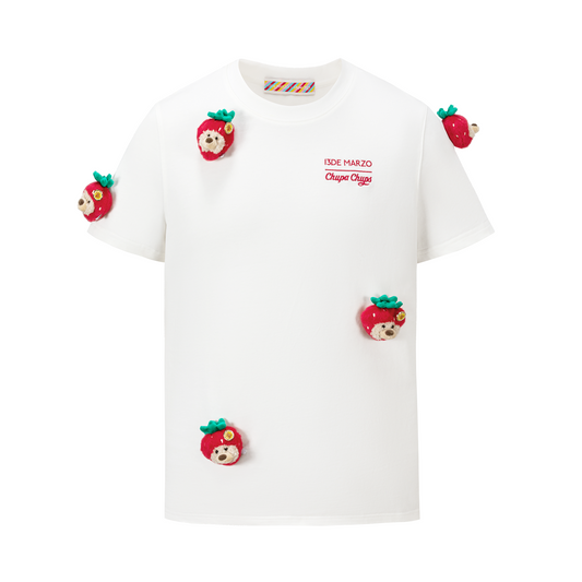 13DE MARZO x Chupa Chups Bear Print with Rhinestone T-shirt White