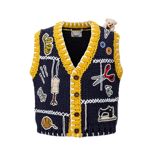 13DE MARZO Tailor Bear Tools Knit Vest Navy Blue