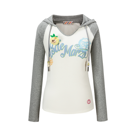 13DE MARZO Raglan Sleeve Hooded Long Sleeve Grey