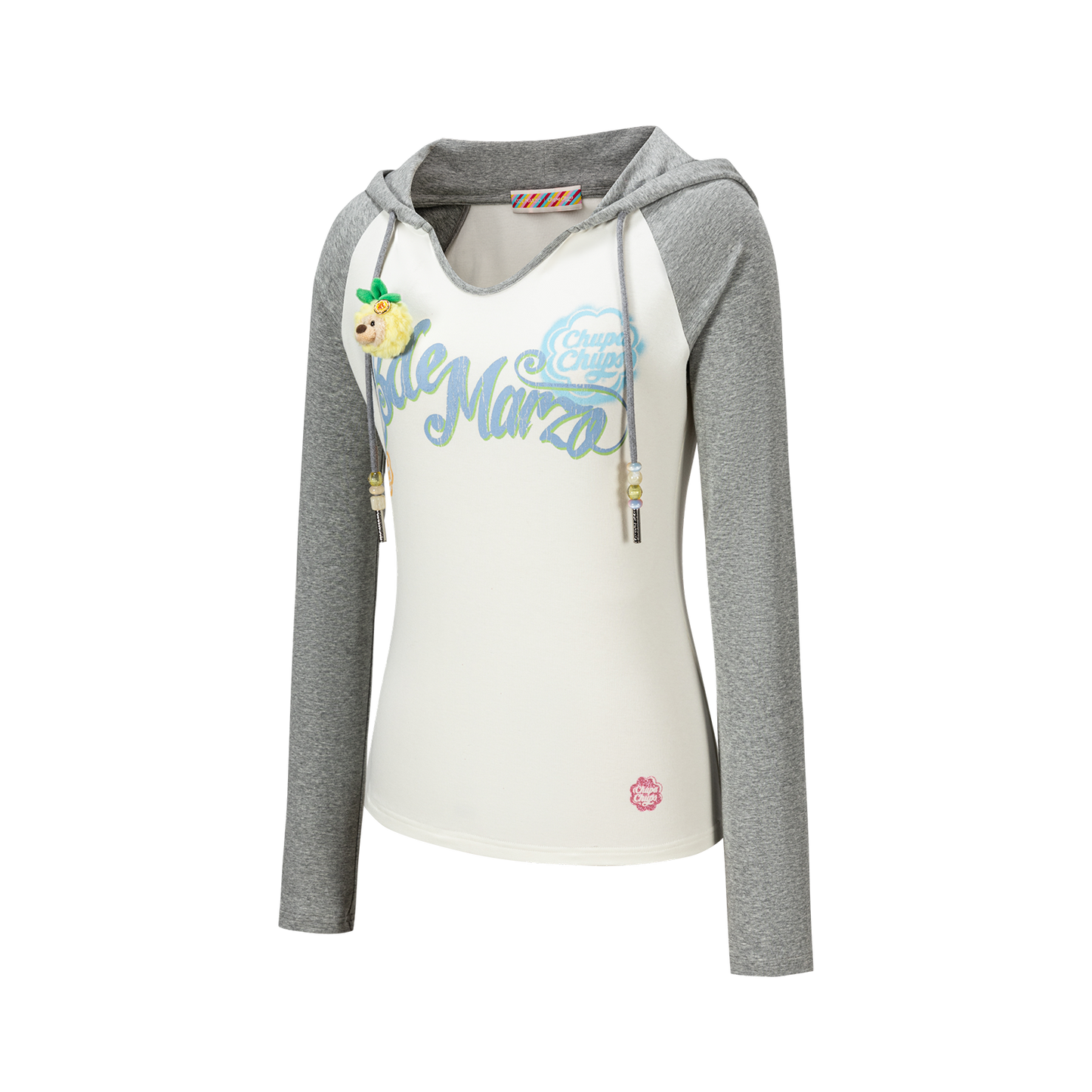 13DE MARZO Raglan Sleeve Hooded Long Sleeve Grey
