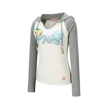 13DE MARZO Raglan Sleeve Hooded Long Sleeve Grey