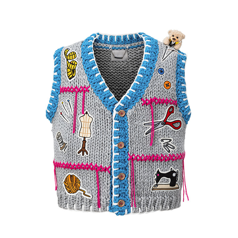 13DE MARZO Tailor Bear Tools Knit Vest Grey