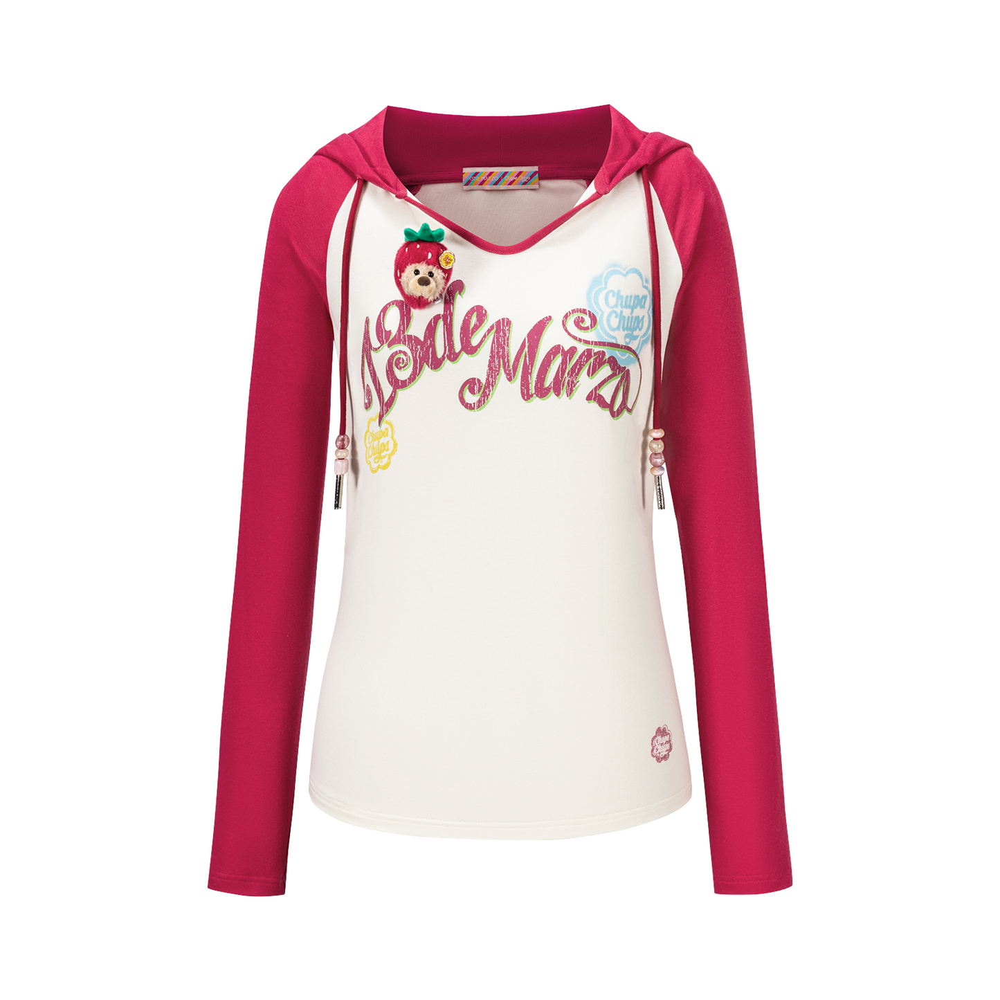 13DE MARZO Raglan Sleeve Hooded Long Sleeve Red
