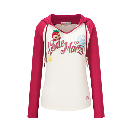 13DE MARZO Raglan Sleeve Hooded Long Sleeve Red