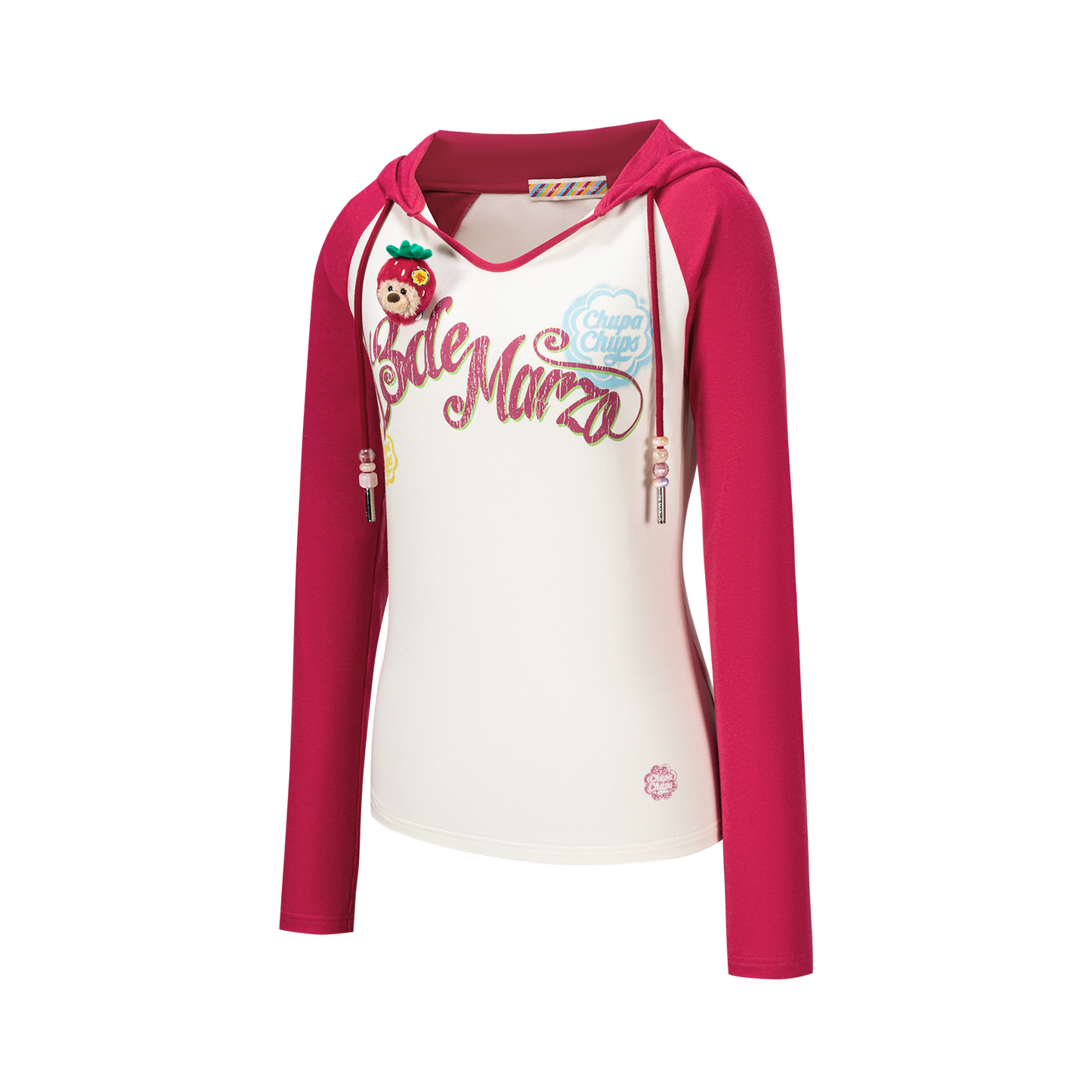 13DE MARZO Raglan Sleeve Hooded Long Sleeve Red