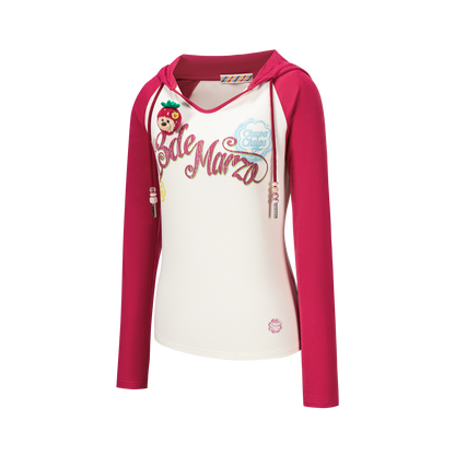 13DE MARZO Raglan Sleeve Hooded Long Sleeve Red