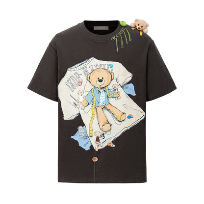13DE MARZO Tailor Bear Printing T-shirt Dark Grey