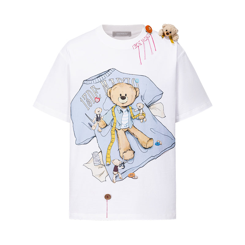 13DE MARZO Tailor Bear Printing T-shirt White