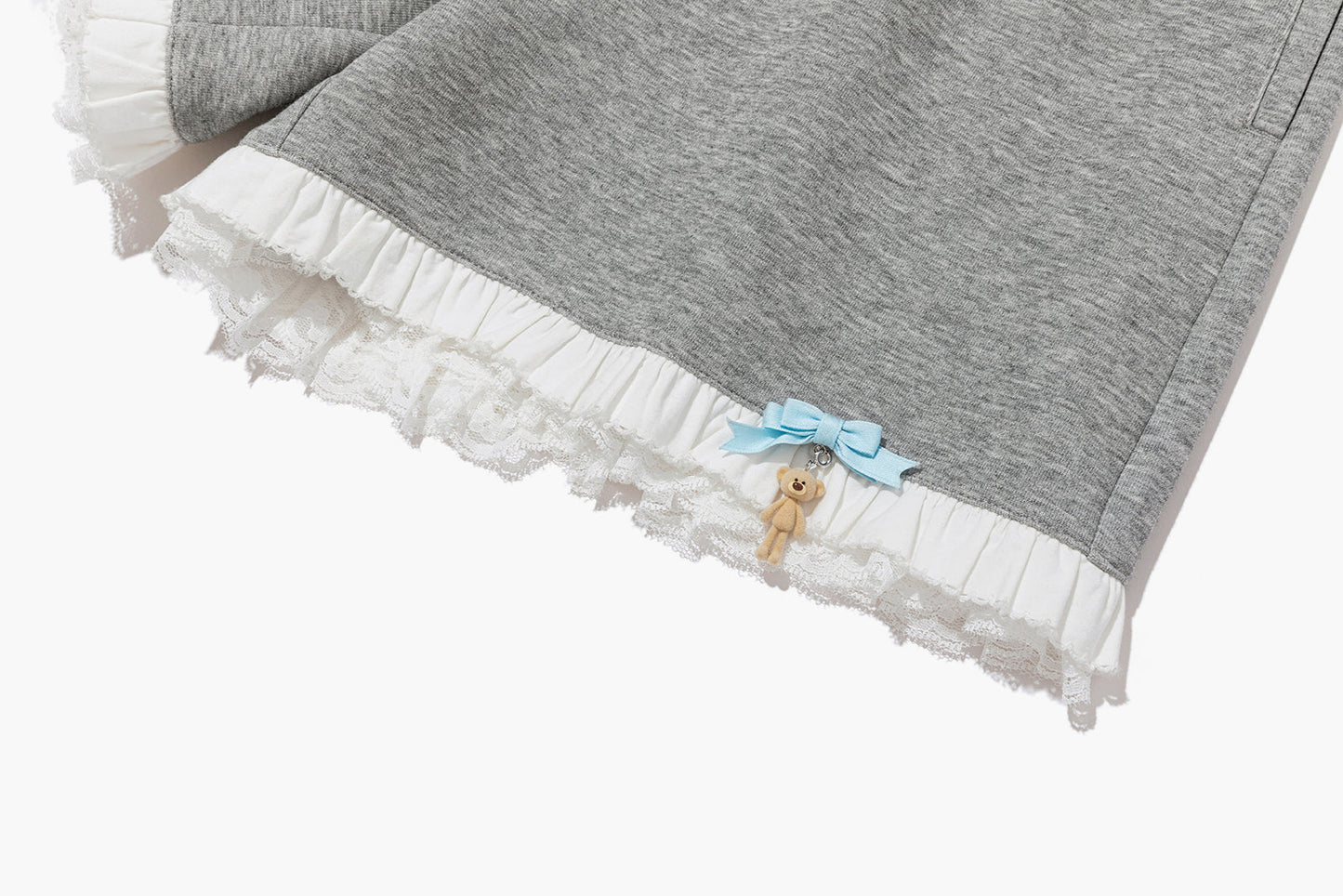 13DE MARZO Lace Trim Crop Sweatpants Grey